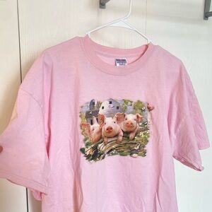 Pink T-Shirt with Farm Pig Graphic